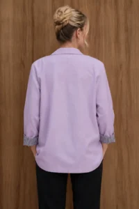 armonika Women's Lilac Double Breasted Collar Sleeve Folding Detailed Oversize Padded Blazer Jacket - Image 3