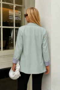 armonika Women's Mint Double Breasted Collar Sleeve Folding Detailed Oversize Padded Blazer Jacket - Image 3