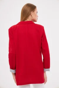 armonika Women's Red Double Breasted Collar Sleeve Folding Detailed Oversize Padded Blazer Jacket - Image 5