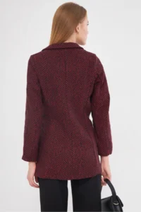 armonika Women's Burgundy Side Tie Herringbone Patterned Stitch Jacket - Image 5