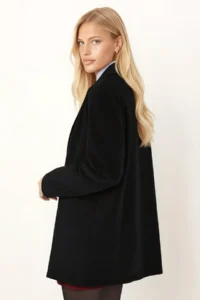 armonika Women's Black Collar Pocket Flap Buttons Padded Premium Suede Oversize Jacket - Image 2