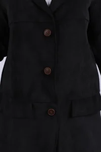 armonika Women's Black Collar Pocket Flap Buttons Padded Premium Suede Oversize Jacket - Image 3