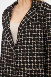 armonika Women's Beige Men's Collar Pocket Cover Padded Oversize Jacket - Image 3