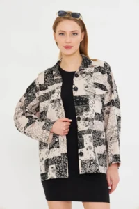 armonika Women's Beige Patterned Pocket Detailed Shirt Jacket - Image 2