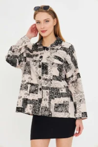 armonika Women's Beige Patterned Pocket Detailed Shirt Jacket - Image 4