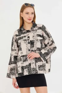 armonika Women's Beige Patterned Pocket Detailed Shirt Jacket - Image 5
