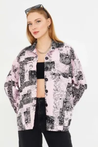 armonika Women's Pink Patterned Pocket Detailed Shirt Jacket - Image 2