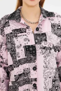 armonika Women's Pink Patterned Pocket Detailed Shirt Jacket - Image 3