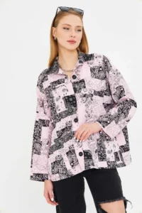 armonika Women's Pink Patterned Pocket Detailed Shirt Jacket - Image 4