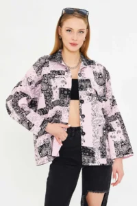 armonika Women's Pink Patterned Pocket Detailed Shirt Jacket - Image 5