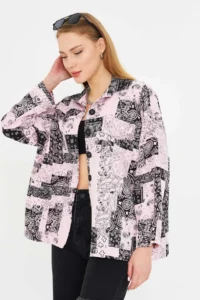 armonika Women's Pink Patterned Pocket Detailed Shirt Jacket - Image 6