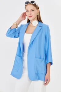 armonika Women BLUE with pocket Oversized Jacket - Image 3