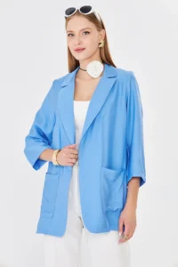 armonika Women BLUE with pocket Oversized Jacket - Image 4