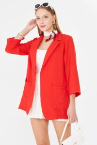 armonika Women Red with pocket Oversized Jacket - Image 2