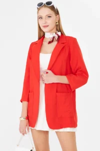 armonika Women Red with pocket Oversized Jacket - Image 3