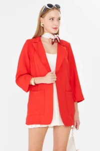 armonika Women Red with pocket Oversized Jacket - Image 4