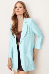 armonika Women Turquoise with pocket Oversized Jacket - Image 2