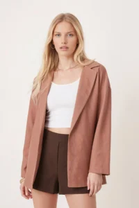 armonika Women's Camel Men's Oversize Jacket with Slits on the Sides of the Collar