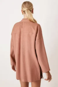 armonika Women's Camel Men's Oversize Jacket with Slits on the Sides of the Collar - Image 3