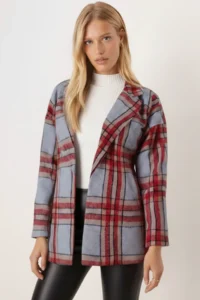 armonika Women's Gray Melange Men's Collar Side Slits Oversize Jacket