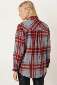 armonika Women's Gray Melange Men's Collar Side Slits Oversize Jacket - Image 3