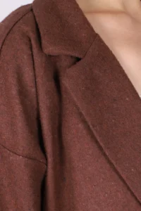armonika Women's Light Brown Men's Collar Side Slits Oversize Jacket - Image 2