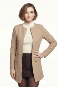 armonika Women Beige Beli stitched LONG Jacket - Image 3
