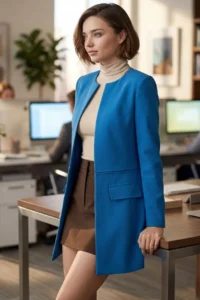 armonika Women BLUE Beli stitched LONG Jacket - Image 2