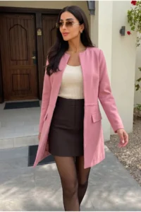 armonika Women's Dusty Rose Long Jacket with Stitched Waist