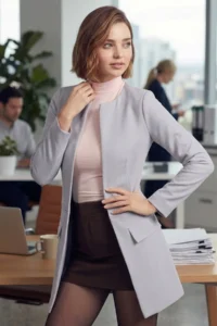 armonika Women Gray Beli stitched LONG Jacket - Image 2