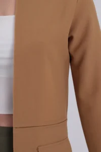 armonika Women's Light Brown Long Jacket with Stitched Waist - Image 3