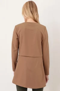 armonika Women's Light Brown Long Jacket with Stitched Waist - Image 4