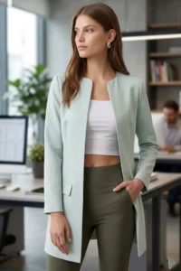armonika Women MINT Beli stitched LONG Jacket - Image 2