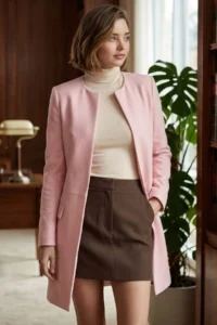 armonika Women Powder PINK Beli stitched LONG Jacket - Image 2