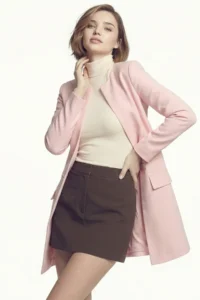 armonika Women Powder PINK Beli stitched LONG Jacket - Image 3