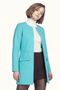 armonika Women's Turquoise Waist Stitched Long Jacket - Image 2