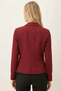 armonika Women's Claret Red Men's Collar Square Pocket Crop Jacket - Image 4