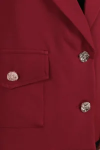 armonika Women's Claret Red Men's Collar Square Pocket Crop Jacket - Image 5