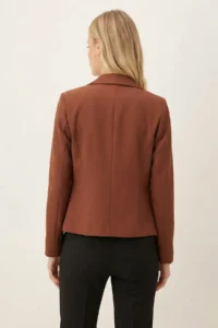 armonika Women's Dark Brown Men's Collar Square Pocket Crop Jacket - Image 3