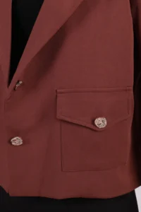 armonika Women's Dark Brown Men's Collar Square Pocket Crop Jacket - Image 4