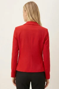 armonika Women's Red Men's Collar Square Pocket Crop Jacket - Image 3
