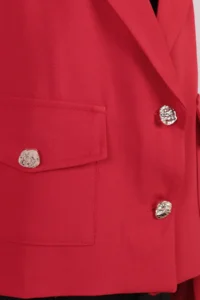 armonika Women's Red Men's Collar Square Pocket Crop Jacket - Image 4