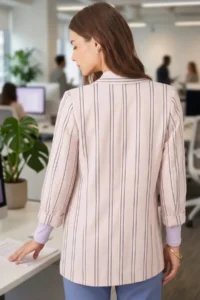 armonika Women's Cream Oversize Double Sleeve Double Breasted Collar Lined Blazer Jacket - Image 2
