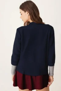 armonika Women NAVY BLUE Duble Sleeve Jacket - Image 3