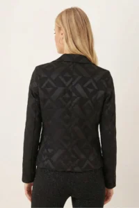 armonika Women's Black Men's Collar Square Pocket Crop Jacket - Image 2