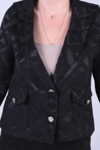 armonika Women's Black Men's Collar Square Pocket Crop Jacket - Image 3