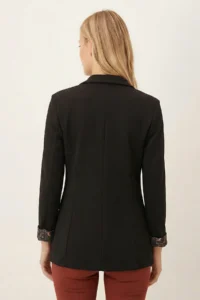 armonika Women's Black Shawl Collar Sleeves Garnished Single Button Jacket - Image 4