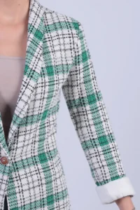 armonika Women's Light Green Shawl Collar Sleeves Garnished Single Button Jacket - Image 4