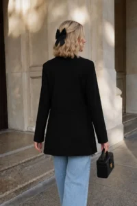 armonika Women Black Beli stitched LONG Jacket - Image 2