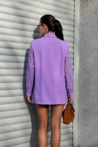 armonika Women's Lilac Side Lace Padded Oversize Single Button Jacket - Image 3